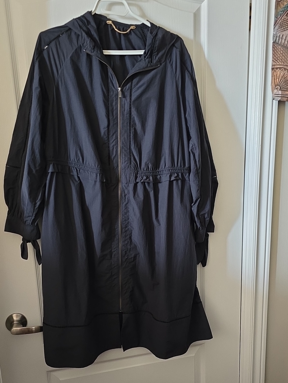 Women’s Hooded Long Trench Coat -Antracit Black